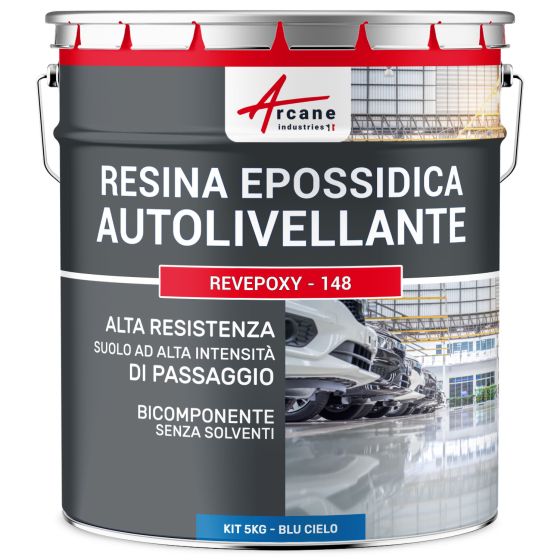 Resina Epossidica per Pavimenti, Autolivellante - REVEPOXY - 148 5 kg Blu Cielo - RAL 5015 Resina Epossidica per Pavimenti, Autolivellante - REVEPOXY - 148 5 kg Blu Cielo - RAL 5015