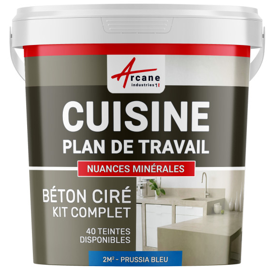 1-Main-Béton Ciré Cuisine : Plan de travail, Crédence - Kit 2m2 - prussia bleu