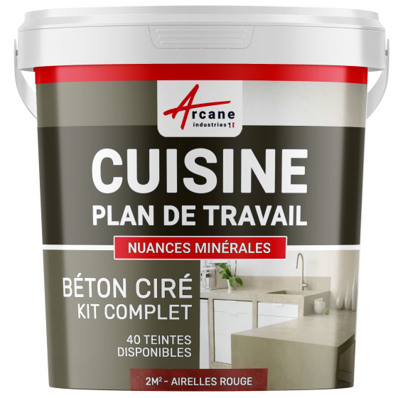 1-Main-Béton Ciré Cuisine : Plan de travail, Crédence - Kit 2m2 - Airelles rouge