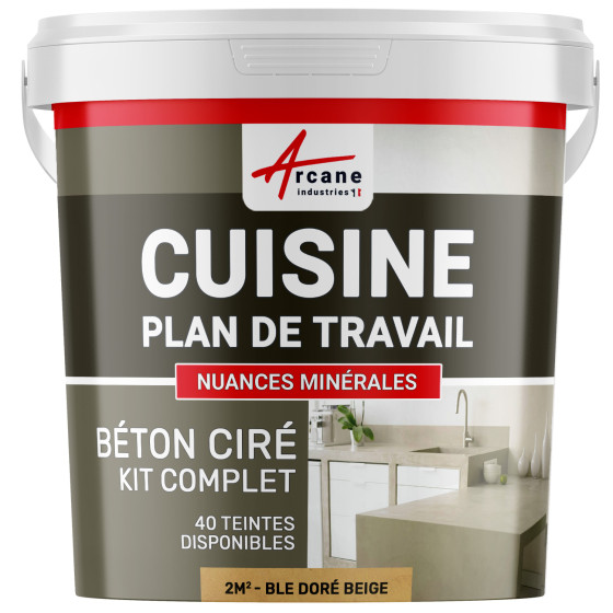 1-Main-Béton Ciré Cuisine : Plan de travail, Crédence - Kit 2m2 - Ble dore - beige