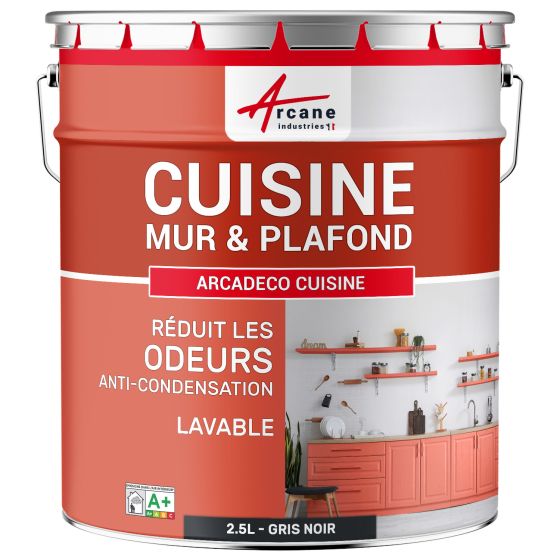 Peinture cuisine lessivable, mur et plafond : Arcadéco Cuisine Couleur / Aspect 2.5L gris noir Peinture cuisine lessivable, mur et plafond : Arcadéco Cuisine Couleur / Aspect 2.5L gris noir