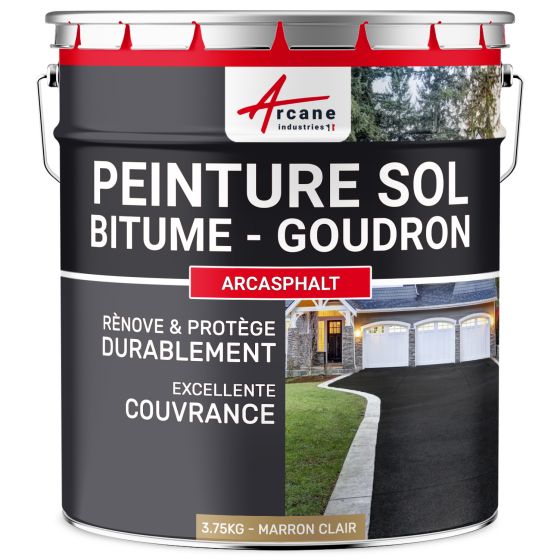 Peinture bitume - peinture goudron : Résine solpour asphalte, goudron, enrobé - ARCASPHALT marron clair 3.75kg- Couleur / Aspect