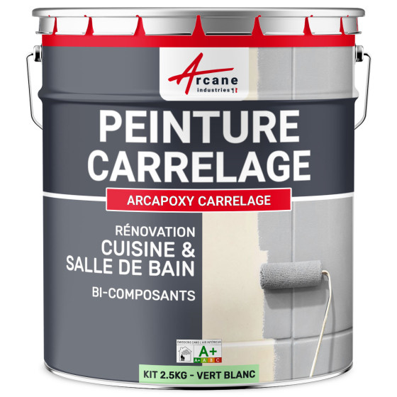 PEINTURE CARRELAGE CUISINE ET SALLE DE BAIN  - RÉSINE CARRELAGE-Kit2-5Kg-Ral-6019-Vert-Blanc-Aspect / Couleur