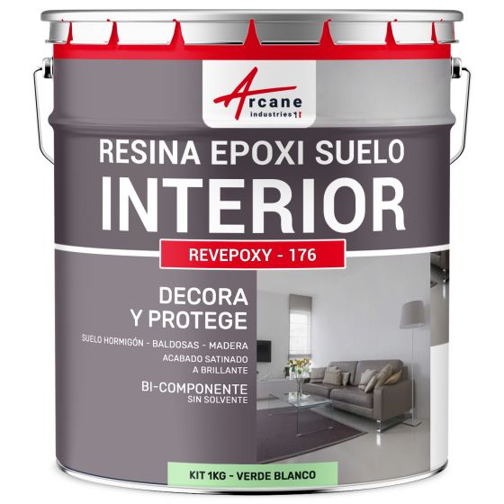 Resina Epoxi Decorativa para Suelo Interior REVEPOXY DECO 1 kg (hasta 5 m² en 2 capas) Ral 6019 Verde Blanco