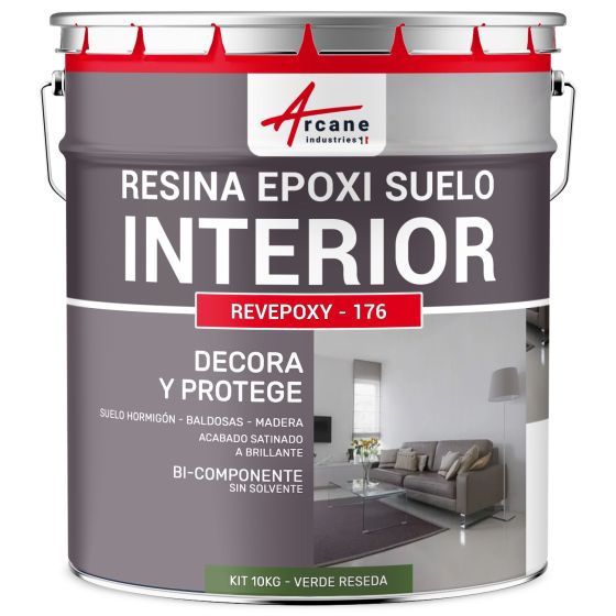 Resina Epoxi Decorativa para Suelo Interior REVEPOXY DECO 2.5 kg (hasta 12.5 m² en 2 capas) RAL 6011 Verde Reseda
