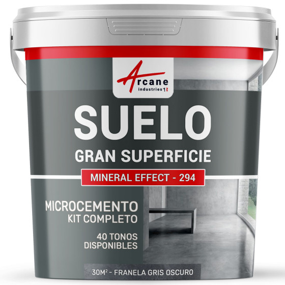 KIT DE MICROCEMENTO PARA SUELO DE GRAN SUPERFICIE ALTA PROTECCIÓN Franela Gris Oscuro 30 m² (en 2 capas)