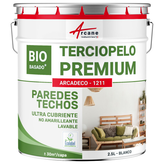 Pintura terciopelo para pared y techo ARCADECO BIOSOURCÉE TERCIOPELO Blanco 2.5 L (+ ou 30m² par couche)