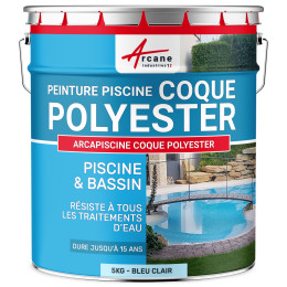 Peinture piscine polyuréthane pour coques polyester- 5kg-Bleu-Clair-Aspect / Couleur