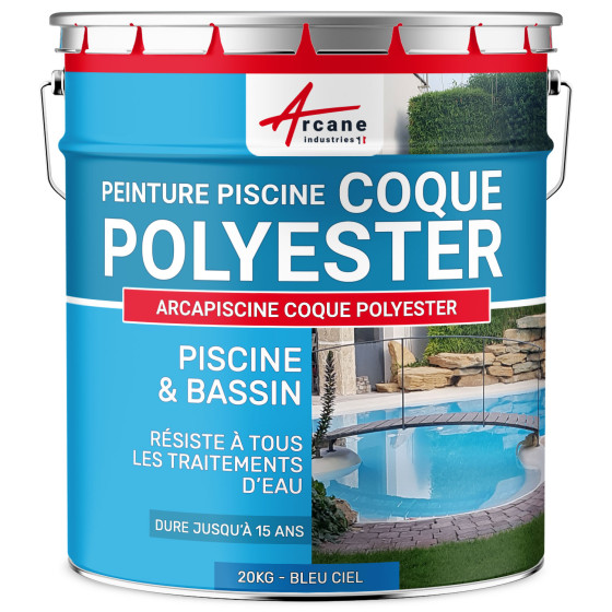 Peinture piscine coques polyester, béton - ARCAPISCINE COQUE POLYESTER-20kg-Bleu-ciel-ral-5015-Aspect / Couleur