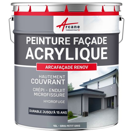 Peinture Façade Acrylique pour Crépi - ARCAFAÇADE RENOV-90-gris petit gris 10L.-Aspect / Couleur Peinture Façade Acrylique pour Crépi - ARCAFAÇADE RENOV-90-gris petit gris 10L.-Aspect / Couleur