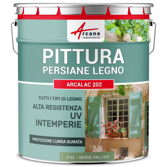 Vernice per Persiane in Legno: ARCALAC 202 0.5 L Verde Palldo - RAL 6021 Vernice per Persiane in Legno: ARCALAC 202 0.5 L Verde Palldo - RAL 6021
