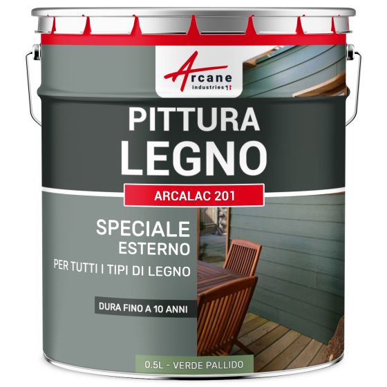 Vernice per legno esterno ed interno - ARCALAC 201 0.5 L Verde Palldo - RAL 6021 Vernice per legno esterno ed interno - ARCALAC 201 0.5 L Verde Palldo - RAL 6021