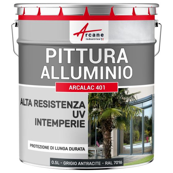 Pittura per Alluminio: ARCALAC 401 0.5 L Grigio Antracite - RAL 7016 Pittura per Alluminio: ARCALAC 401 0.5 L Grigio Antracite - RAL 7016
