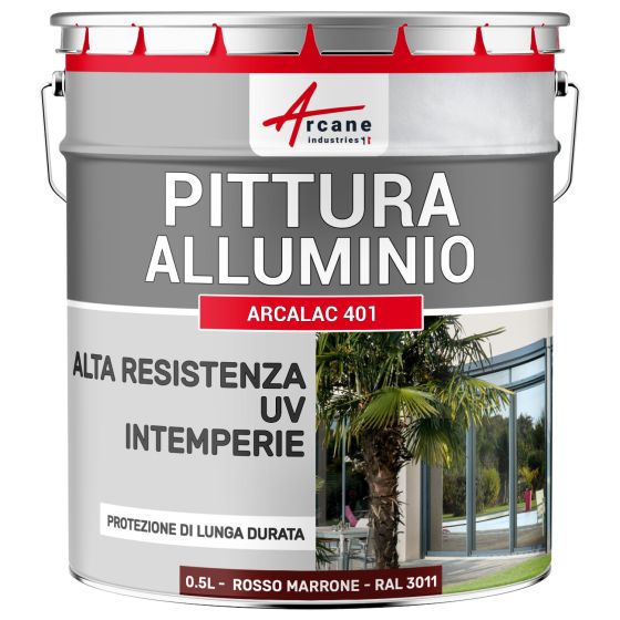 Pittura per Alluminio: ARCALAC 401 0.5 L Rosso Marrone - Ral 3011 Pittura per Alluminio: ARCALAC 401 0.5 L Rosso Marrone - Ral 3011