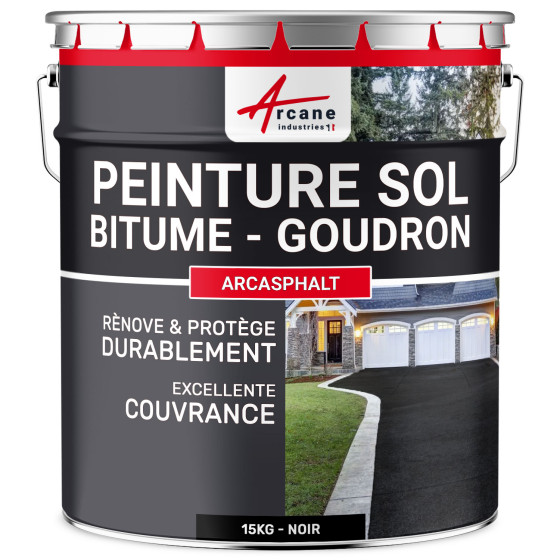 Peinture bitume / peinture goudron : Résine solpour asphalte, goudron, enrobé - ARCASPHALT - NOIR 15kg - Couleur / Aspect