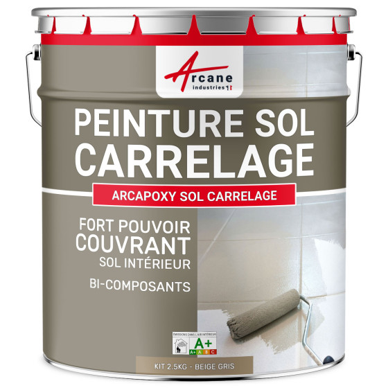 Peinture Sol Carrelage - Résine époxy pour sol carrelé-Kit2.5Kg-RAL-1019-Beige-gris-Aspect / Couleur