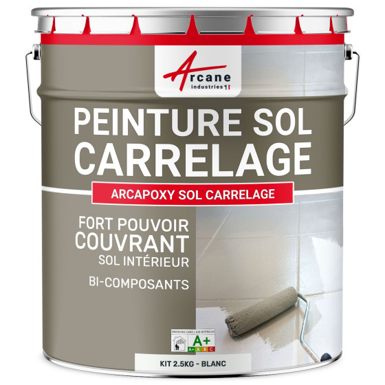 Peinture Sol Carrelage - Résine époxy pour sol carrelé-Kit2-5Kg-RAL-9003-Blanc-Aspect / Couleur