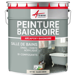 PEINTURE BAIGNOIRE - Résine rénovation baignoire lavabo émail salle de bain-Kit1Kg-RAL-9001-Blanc-creme-Aspect / Couleur