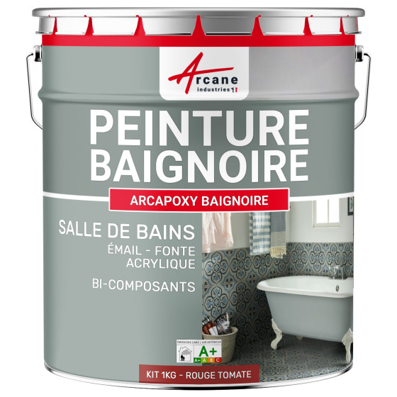 PEINTURE BAIGNOIRE - Résine rénovation baignoire lavabo émail salle de bain-Kit1Kg-RAL-3013-Rouge-Tomate-Aspect / Couleur PEINTURE BAIGNOIRE - Résine rénovation baignoire lavabo émail salle de bain-Kit1Kg-RAL-3013-Rouge-Tomate-Aspect / Couleur