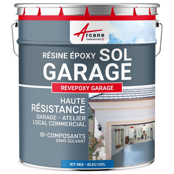 Résine sol garage / Peinture époxy sol : REVEPOXY GARAGE-kit5Kg-Bleu-ciel-ral-5015-Aspect / Couleur