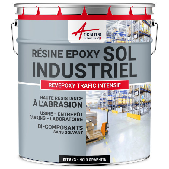 Peinture époxy sol industriel et parking - REVEPOXY TRAFIC INTENSIF-kit5Kg-Noir-graphite-ral-9011-Aspect / Couleur