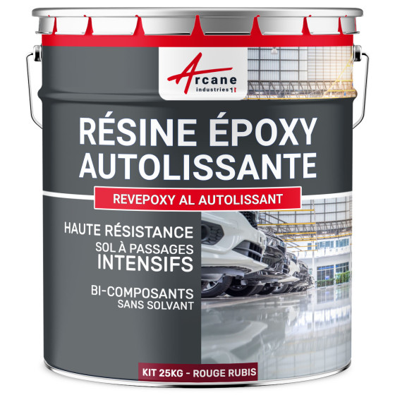 Résine Autolissante Epoxy Sol Carrelage - REVEPOXY AL AUTOLISSANT-kit25kg-Rouge-rubis-ral-3003-Aspect / Couleur