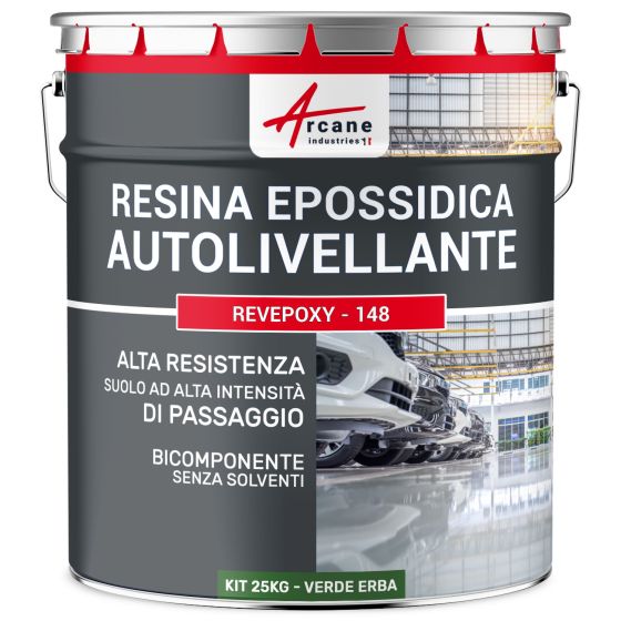 Resina Epossidica per Pavimenti, Autolivellante - REVEPOXY - 148 25 kg Verde Erba - RAL 6010 Resina Epossidica per Pavimenti, Autolivellante - REVEPOXY - 148 25 kg Verde Erba - RAL 6010