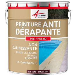 Peinture antidérapante sol extérieur intérieur - RÉSINE SOLTHANE RD-kit30kg-Rouge-vin-ral-3005-Aspect / Couleur