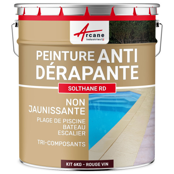 Peinture antidérapante sol extérieur intérieur - RÉSINE SOLTHANE RD-Kit6kg-Rouge-vin-ral-3005-Aspect / Couleur
