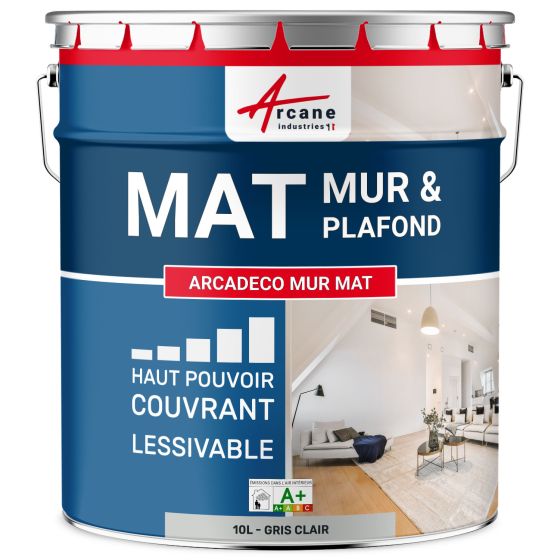Peinture murale acrylique mate : ARCADÉCO MUR MAT Contenance:10 L - Couleur:Gris Clair - RAL 7035