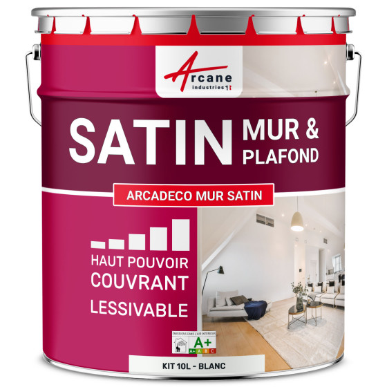 Peinture murale acrylique satin : ARCADÉCO MUR SATIN 10 L - Blanc