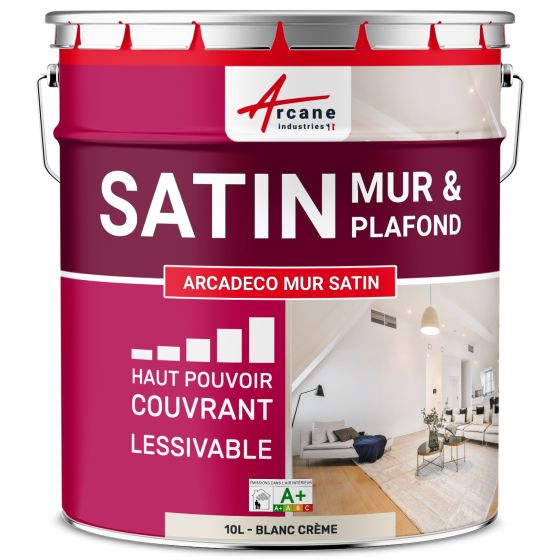 Peinture murale acrylique satin : ARCADÉCO MUR SATIN 10 L - Blanc Crème - RAL 9001