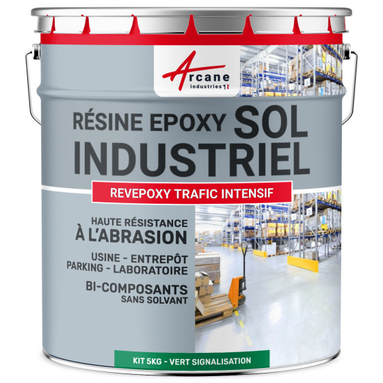 Peinture époxy sol industriel et parking - REVEPOXY TRAFIC INTENSIF - Vert signalisation - RAL 6024 - 5 Kg