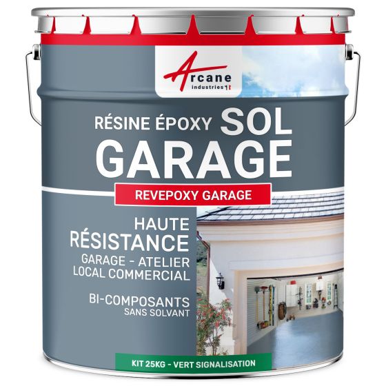 Résine sol garage - Peinture époxy sol : REVEPOXY GARAGE - Vert signalisation - RAL 6024 - 25 kg
