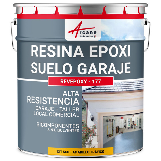 Resina para suelo de garaje - Pintura epoxi para suelo: REVEPOXY - 177 5 kg - Amarillo Tráfico - RAL 1023