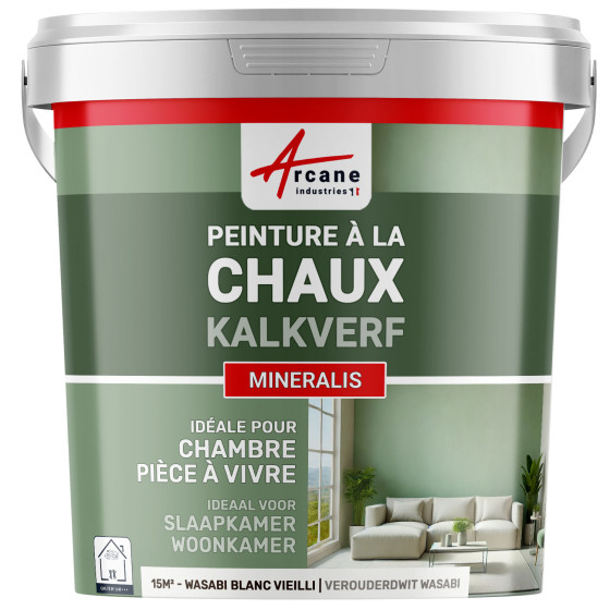 Natuurlijke Kalkverf voor Binnen - MINERALIS Verouderdwit Wasabi - 15 m² (2.5 kg in 1 laag)