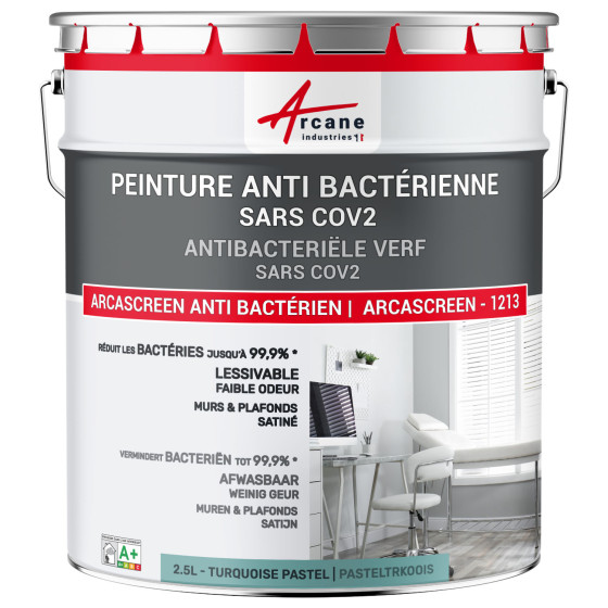 Anti-bacteriële verf. voor muur en plafond: ARCASCREEN 1213 2.5 L - Pastelturkoois - RAL 6034