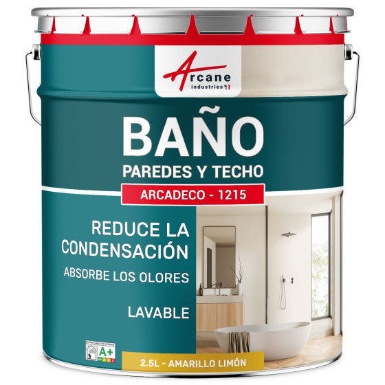 Pintura amarilla para baño. paredes y techo: ARCADECO - 1215 2.5 L - Amarillo limón - RAL 1012