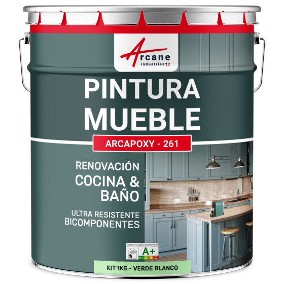 Pintura para Muebles de Cocina. encimera y Baño - ARCAPOXY - 261 1 kg 12 m²  - Verde Blanco - RAL 6019