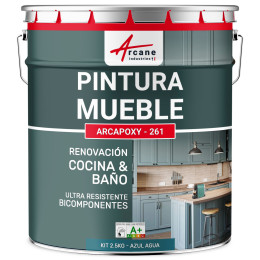 Pintura azul para muebles de Cocina. encimeras y Baño - ARCAPOXY - 261 2.5 kg hasta 30 m²  - Azul Agua - RAL 5021