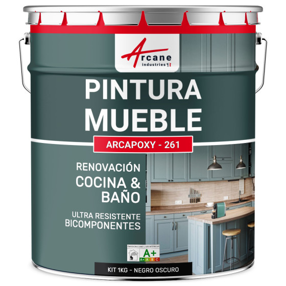 Pintura negra para muebles de cocina. encimera y baño - ARCAPOXY - 261 Negro oscuro RAL 9005 - 1 kg hasta 12 m²