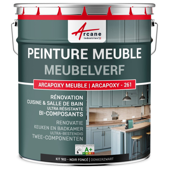 Meubelverf voor Keuken. Werkblad en Badkamer - ARCAPOXY -261 Donkerzwart - RAL 9005 - 1 kg tot 12 m²