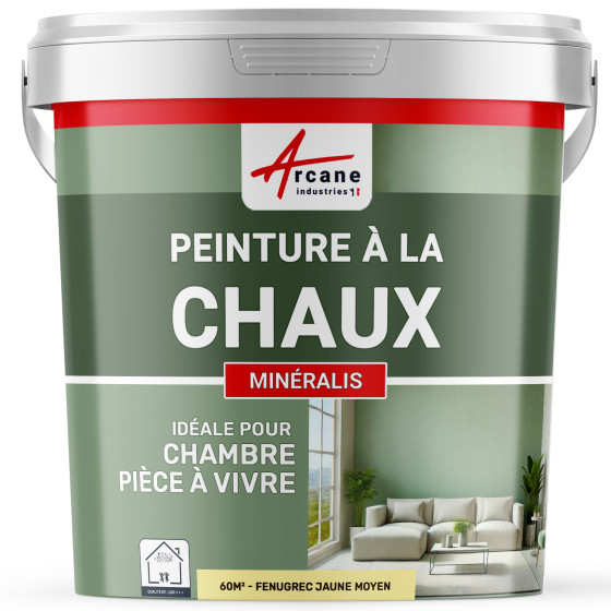 Peinture Jaune à la Chaux Naturelle Intérieure - MINERALIS Fenugrec Jaune Moyen - 60 m² 2x5 kg en 1 couche Peinture Jaune à la Chaux Naturelle Intérieure - MINERALIS Fenugrec Jaune Moyen - 60 m² 2x5 kg en 1 couche