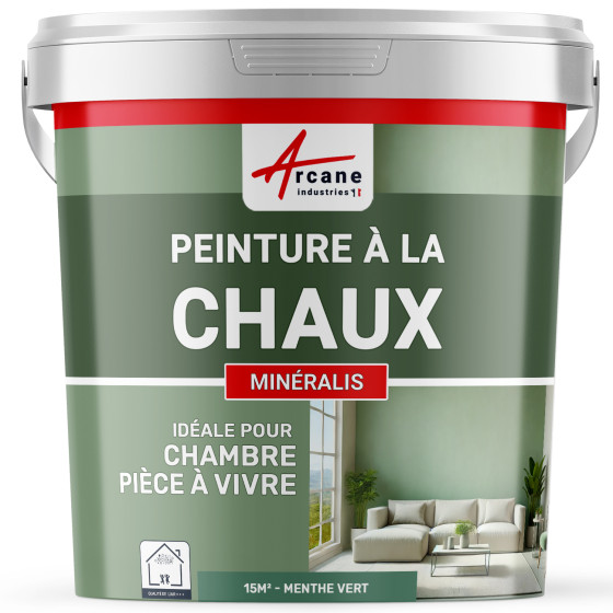 Peinture Verte à la Chaux Naturelle Intérieure - MINERALIS Menthe Vert - 15 m² 2.5 kg en 1 couche