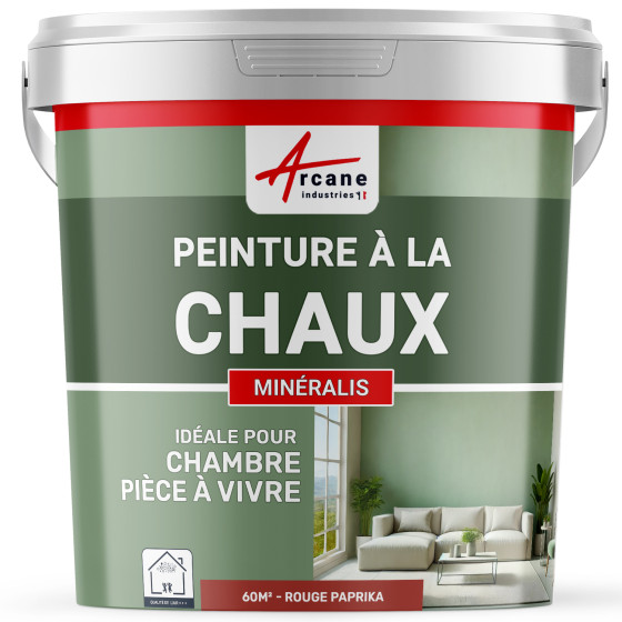 Peinture Rouge à la Chaux Naturelle Intérieure - MINERALIS Paprika Rouge - 60 m² 2x5 kg en 1 couche