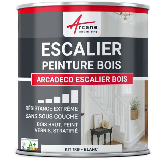 Peinture Escalier Bois : ARCADÉCO ESCALIER BOIS - Blanc - 1 kg