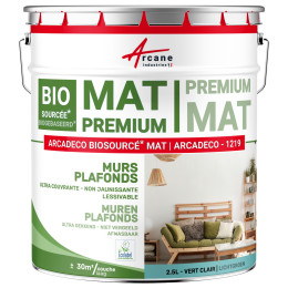 Matte Muur- en Plafondverf: ARCADECO -1219 2.5 L + ou - 30m²  - Lichtgroen - RAL 6027