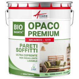 Pittura verde opaca per muri e soffitti: ARCADECO BIOSOURCÉ VERDE Verde Bianco - RAL 6019 - 10 L 120m²
