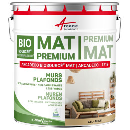 Matte Muur- en Plafondverf: ARCADECO -1219 Beige - RAL 1001 - 2.5 L 30m²