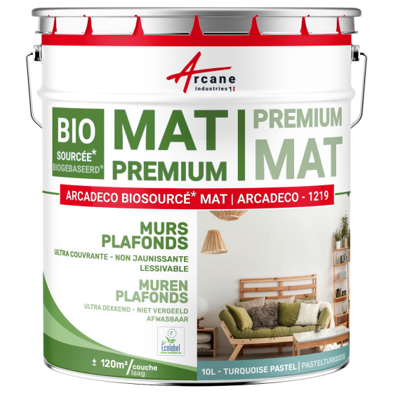 Matte Muur- en Plafondverf: ARCADECO -1219 Pastelturkoois - RAL 6034 - 10 L 120m²